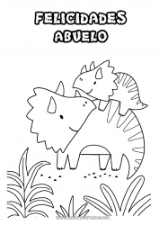 Niño página para colorear Papá Mamá Abuela Abuelo Feliz día de fiesta Dinosaurios Triceratops