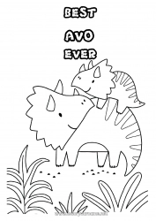 Página de desenho infantil Papai Mamãe Vovó Vovô Feliz Aniversário Dinossauros Tricerátopo