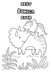 Pagină de colorat pentru copii Tată Mama Bunica Bunicul La mulți ani! Dinozauri Triceratops