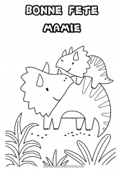 Coloriage enfant Papa Maman Mamie Papi Bonne fête Dinosaures Tricératops