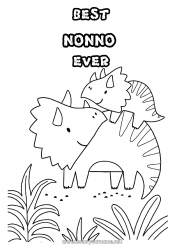 Pagina da colorare per bambini Papà Mamma Nonna Nonno Buona festa Dinosauri Triceratopo