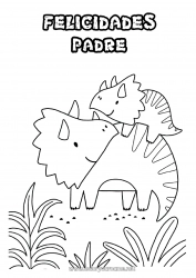 Niño página para colorear Papá Mamá Abuela Abuelo Feliz día de fiesta Dinosaurios Triceratops