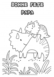 Coloriage enfant Papa Maman Mamie Papi Bonne fête Dinosaures Tricératops