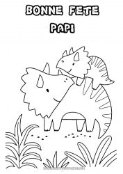 Coloriage enfant Papa Maman Mamie Papi Bonne fête Dinosaures Tricératops