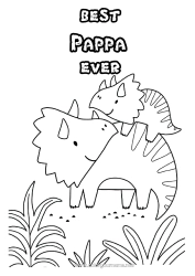 Färgläggningssida för barn Pappa Mamma Mormor Farfar Grattis på födelsedagen Dinosaurier Triceratops