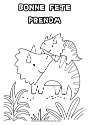 Coloriage gratuit Papa Maman Mamie Papi Bonne fête Dinosaures Tricératops