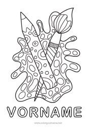 Kostenlose Malvorlage Kunst Pinsel Buntstift Schulbedarf Heftumschläge