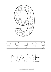 Free coloring Number Children's activities Dot markers Nine