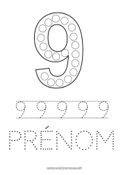 Coloriage gratuit Chiffre Activités enfants Marqueurs à points Neuf