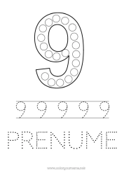 Pagină de colorat gratuită Număr Activități pentru copii Marker cu puncte Nouă