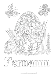 Gratis färgläggning Blommor Mandala Fjäril Påskägg Påskliljor Stort påskägg Komplexa målarbilder Insekter