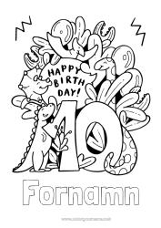 Gratis teckning Födelsedag Dinosaurier Mellannivå färgläggningar Stort siffra ålder