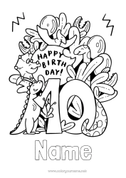 Free colouring Birthday Dinosaurs Intermediate colouring sheets Big number age