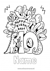 Free drawing Birthday Dinosaurs Intermediate coloring pages Big number age