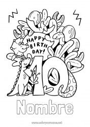 Dibujo libre Cumpleaños Dinosaurios Dibujos intermedios para colorear Gran número de edad