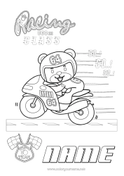 Colouring to customise Bear Sport Vehicles Animal Teddy Bear Course Motorbike Intermediate Colouring Sheets Forest Animals Two-Wheeled Vehicles