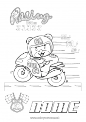 Desenho grátis Urso Esporte Veículos Animal Filhote de urso Corrida Motocicleta Colorações Intermediárias Animais da floresta Veículos de duas rodas