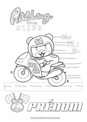 Coloriage gratuit Ours Véhicules Ourson Course Moto Coloriages intermédiaires Animaux de la forêt Véhicules à deux roues