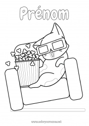 Dessin gratuit Chat Nourriture Animal Cinéma Pop Corn Gourmandises, sucreries Chiens et chats