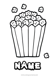 Free colouring Food Cinema Popcorn Treats, sweets Easy colouring pages
