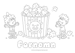 Färgläggningssida att anpassa Flicka Pojke Mat Biograf Popcorn Gottigheter, sötsaker
