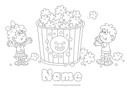 Free coloring Girl Boy Food Movie theater Popcorn Treats