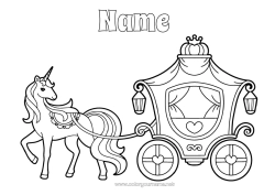 Coloring to customize Castle Unicorn Horse Princess Vehicles Fairy tale Carriages and coaches Dragons, unicorns and fantastic animals Farm animals King Historical or vintage vehicles