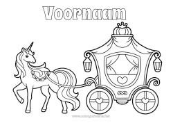 Kleurplaat aanpassen Kasteel Eenhoorn Paard Prinses Voertuigen Dier Sprookje Koetsen en karossen Draken, eenhoorns en fantastische dieren Boerderijdieren Koning Historische of vintage voertuigen