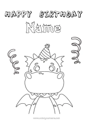 Colouring to customise Birthday Dinosaurs Hippopotamus Dragon Animal Easy Colouring Pages Happy Birthday Message Dragons, Unicorns, And Fantastical Creatures Wild Animals Of Africa