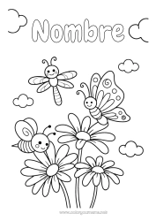 Colorear para personalizar Lindo Flores Primavera Mariposa Abeja Margarita Dibujos fáciles para colorear Insectos Libélula