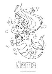 Free colouring Sea Fish Siren Music Fairy tale Marine or aquatic animals Music Day