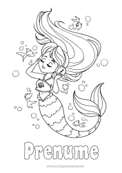Pagină de colorat personalizată Mare Pește Sirena Muzică Poveste cu zâne Animale marine sau acvatice Sărbătoarea muzicii
