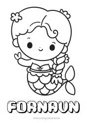 Gratis farvelægning Sød Kawaii Sirene