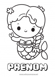 Coloriage gratuit Mignon Kawaii Sirène