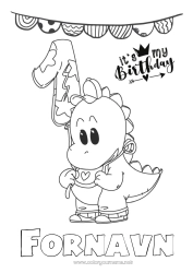 Gratis fargelegging Søt Bursdag Dinosaurer Drage Enkle fargelegginger Gratulerer med dagen! Stort tall alder Drager, enhornede hester og fantastiske dyr