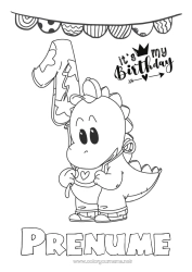 Pagină de colorat gratuită Drăguț Aniversare Dinozauri Dragon Desene de colorat ușoare La mulți ani! Număr mare de vârstă Dragoni, unicorni și animale fantastice