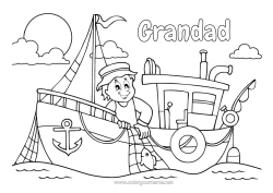 Free colouring Fishing Sea Vehicles Boat Buoy Sailor Marine vehicles Fisherman Marine occupations