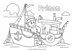 Coloriage à personnaliser Pêche Mer Bateau Bouée Marin Véhicules maritimes Marin pêcheur Métiers de la mer