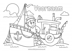 Kleurplaat aanpassen Vissen Zee Voertuigen Boot Reddingsboei Matroos Maritieme voertuigen Visserman Zeeberoepen