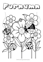 Gratis färgläggning Blommor Vår Djur Nyckelpiga Insekter