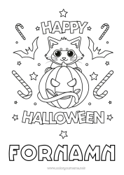 Gratis teckning Godis Pumpa Svart katt Söt Katt Halloween Hundar och katter Anmälan 