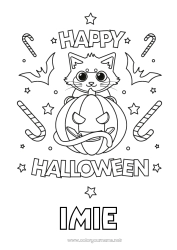 Rysunek za darmo Cukierki Dynia Czarny kot Słodki Kot Halloween Psy i koty Napis 'halloween'
