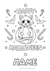 Free colouring Sweets Pumpkin Black cat Cute Cat Halloween Dogs and cats Halloween sign-up
