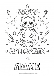 Free coloring Sweets Pumpkin Black cat Cute Cat Halloween Dog and cat Inscription 