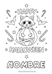 Colorear gratis Caramelos Calabaza Gato negro Lindo Cat Halloween Perros y gatos Inscripción 