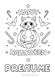 Desen liber de colorat Bomboane Dovleac Pisica neagră Drăguț Pisică Halloween Câini și pisici Înscriere 
