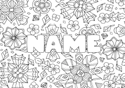 Free colouring Flowers Decorated name Complex colouring pages