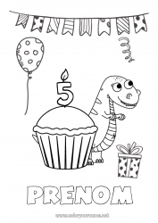 Coloriage gratuit Bougie Gâteau Dinosaures Coloriages faciles Age fêté personnalisable