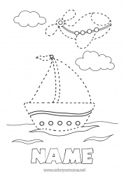 Free coloring Plane Sea Children's activities Boat Sailing boat Aerial vehicles Maritime vehicles