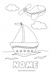 Desenho grátis Avião Mar Atividades para Crianças Barco Veleiro Veículos aéreos Veículos marítimos
